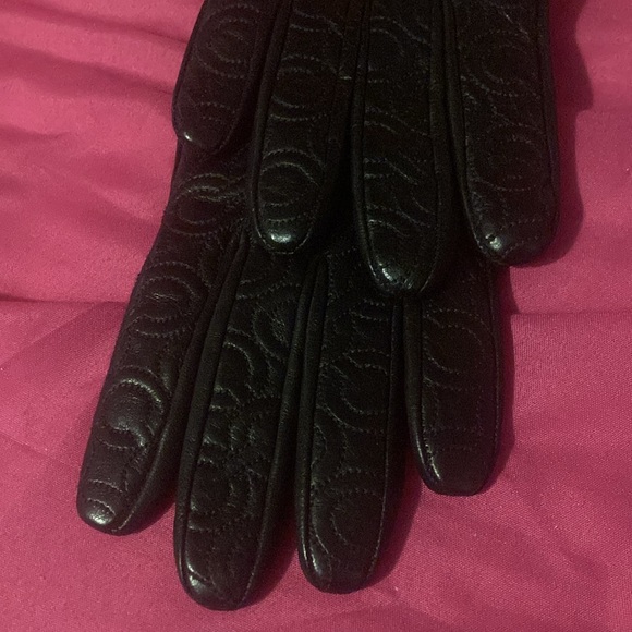 Authentic Coach Signature Black Leather Cashmere Lined Gloves Womens 6 1/2 - Picture 8 of 10